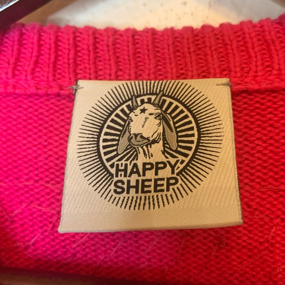 Happy Sheep Pink Magenta Knit Cardigan with colorful beading detail size small - Picture 6 of 7
